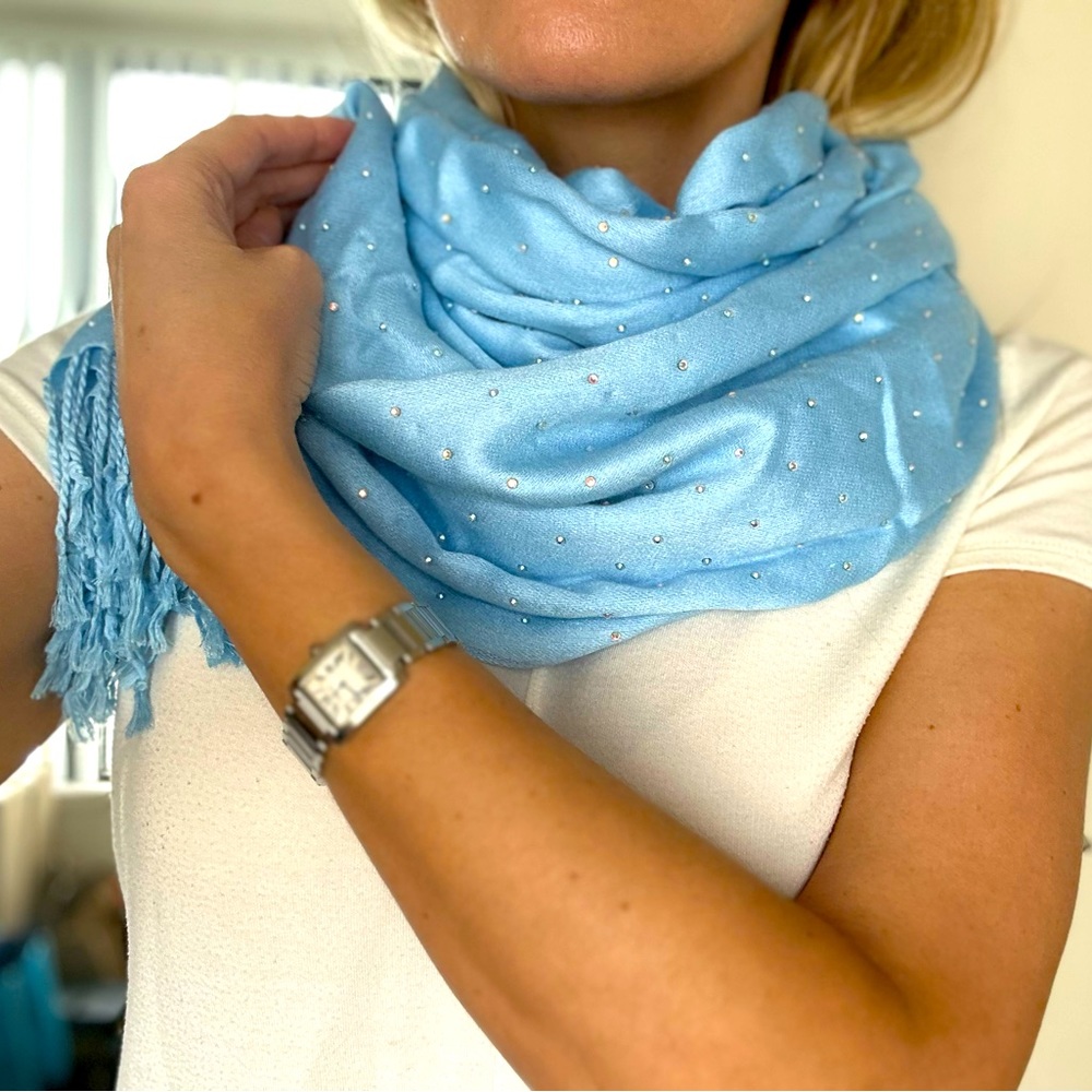 Pashmina/ scarf heavenly blue with Swarovski crystals